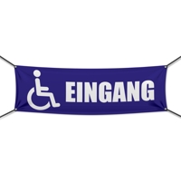 300 x 100 cm | Rollstuhlfahrer Eingang Werbebanner