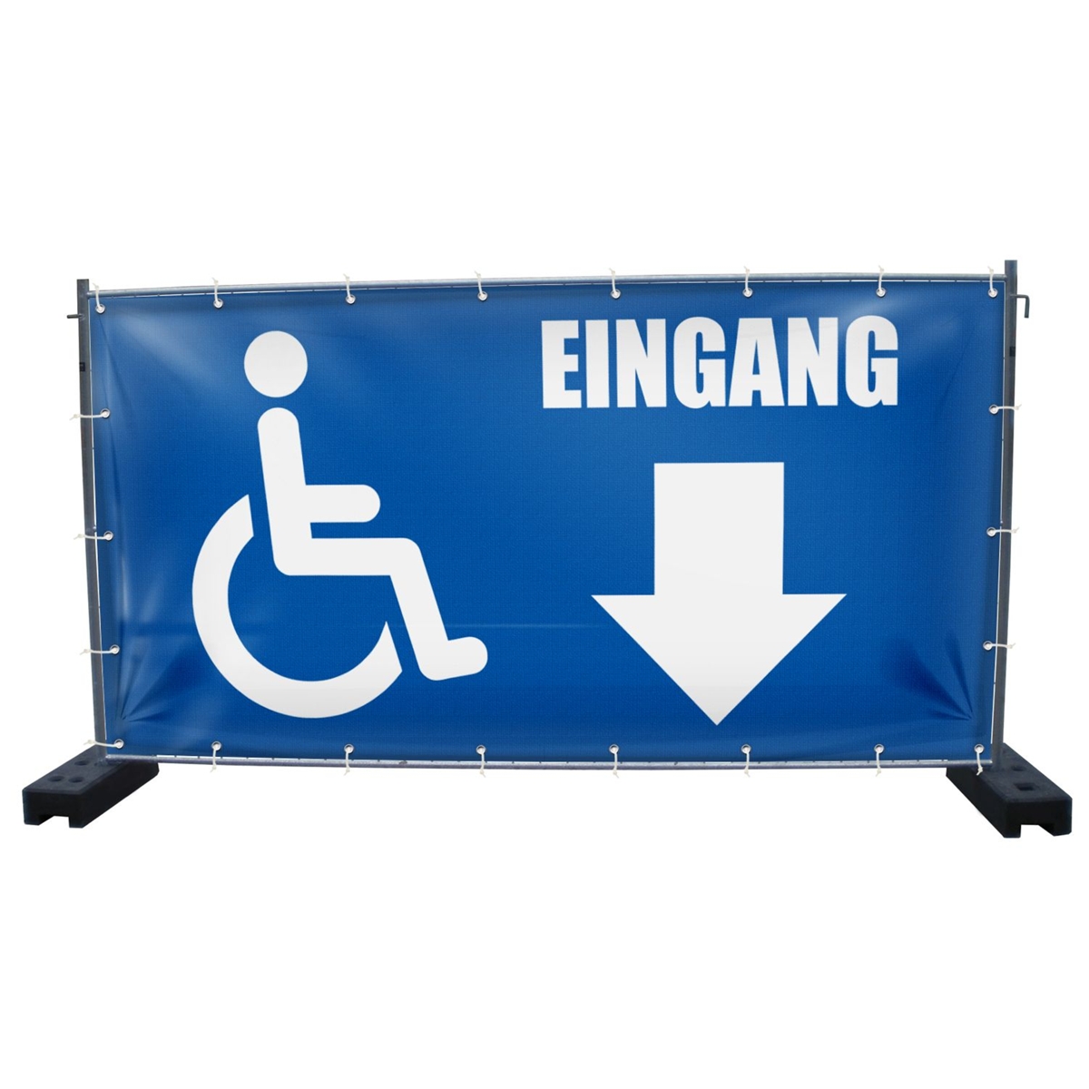 340 x 173 cm | Rollstuhlfahrer Eingang Bauzaunbanner (1450)