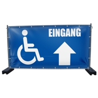 340 x 173 cm | Rollstuhlfahrer Eingang Bauzaunbanner (1450)