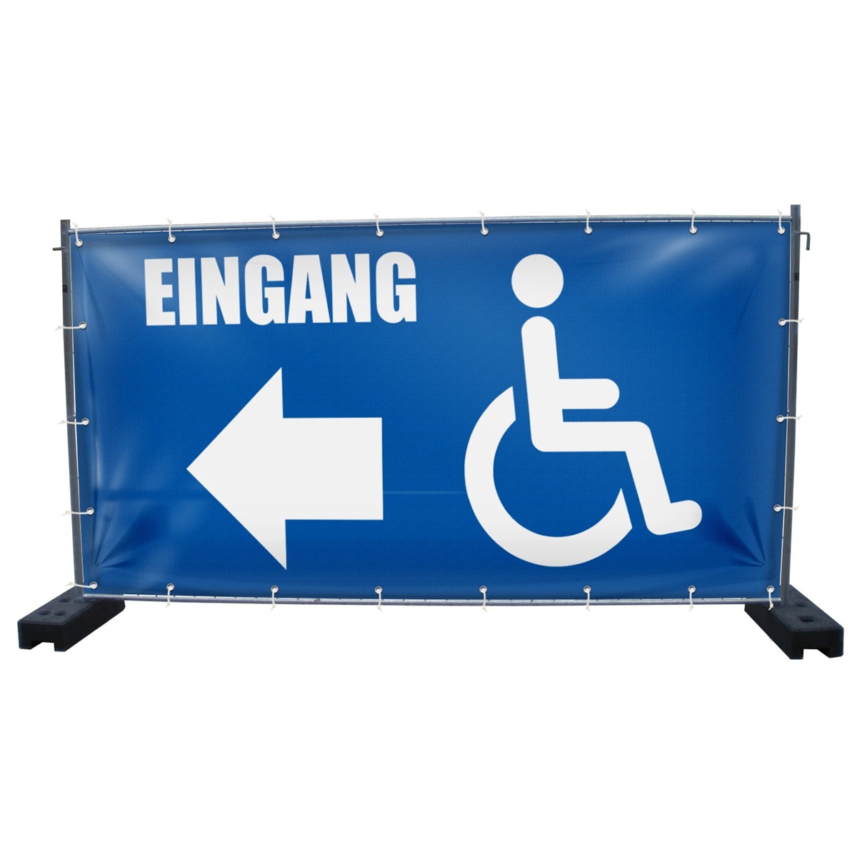 340 x 173 cm | Rollstuhlfahrer Eingang Bauzaunbanner (1450)