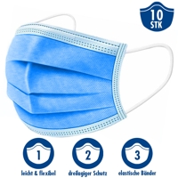 Mundschutz Behelfsmaske, Staubmaske, 3-lagig, 10 Stück